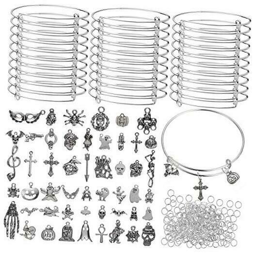 Halloween Jewelry Making Set With 30 Pieces Expandable Bangle Bracelet, 50