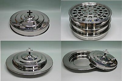 Silvertone---3 Stainless Steel Communion Trays With 1 Lid And 2 Bread Tray Set