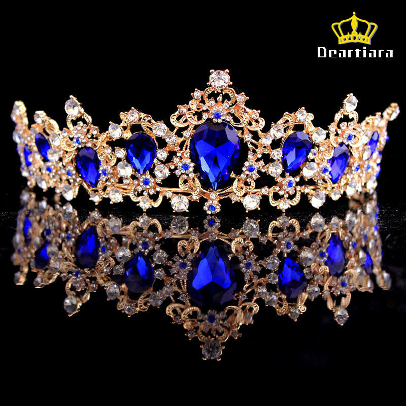 Deartiara Crystal Gem Gold Princess Tiara Wedding Bridal Crown Headbands