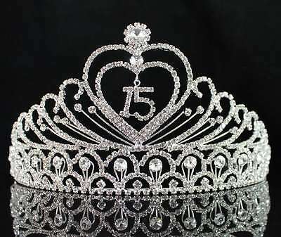 Quinceanera 15 Fifteen Birthday Rhiestone Tiara Crown With Hair Combs T1756
