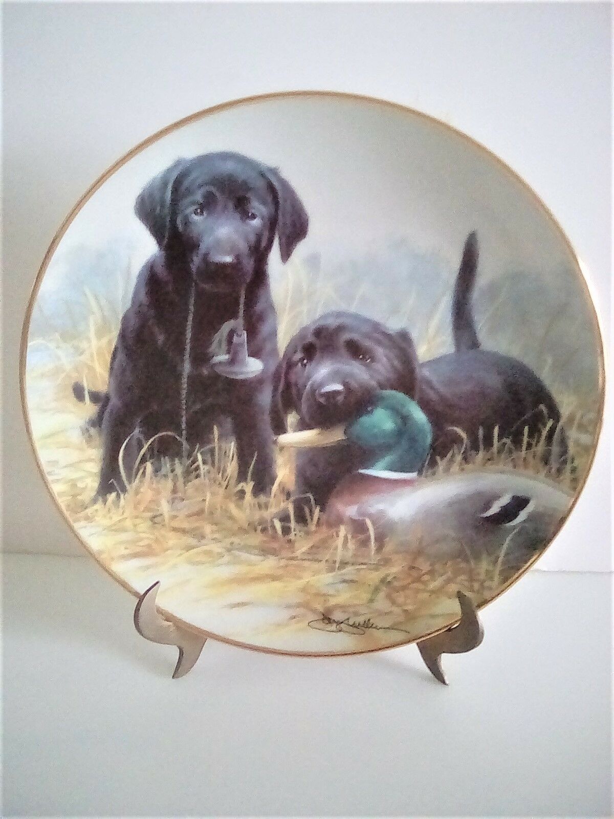 Black Lab Puppies Decorative Plate Franklin Mint