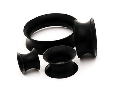 Pair Of Thin Walled Black Silicone Plugs Gauges Set New Flexible Earskin