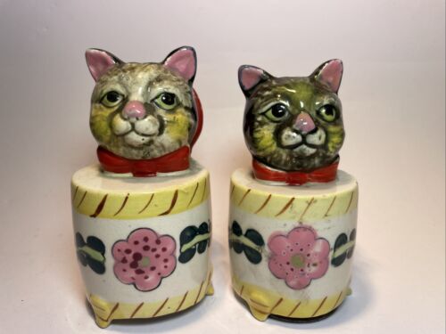 Antique Vintage Cat Meowing Salt & Pepper Shakers Made In Japan Shafford 4”