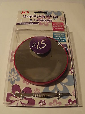 * 3.5" Inch Makeup Magnifying Mirror 15x Power +free Tweezers Suction Cups B021