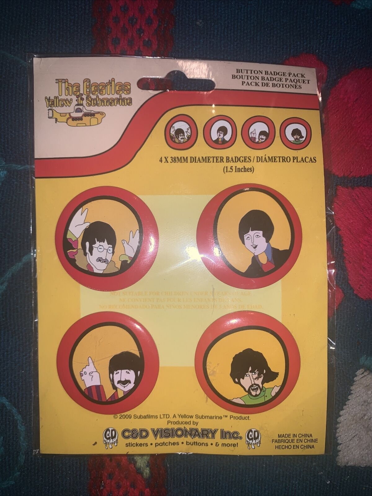Beatles Set Of Four 1 1/2" Pinback Buttons "yellow Submarine"