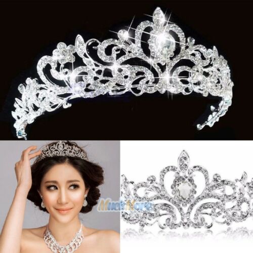 Princess Austrian Bridal Crystal Wedding Hair Tiara Crown Prom Veil Headband Us