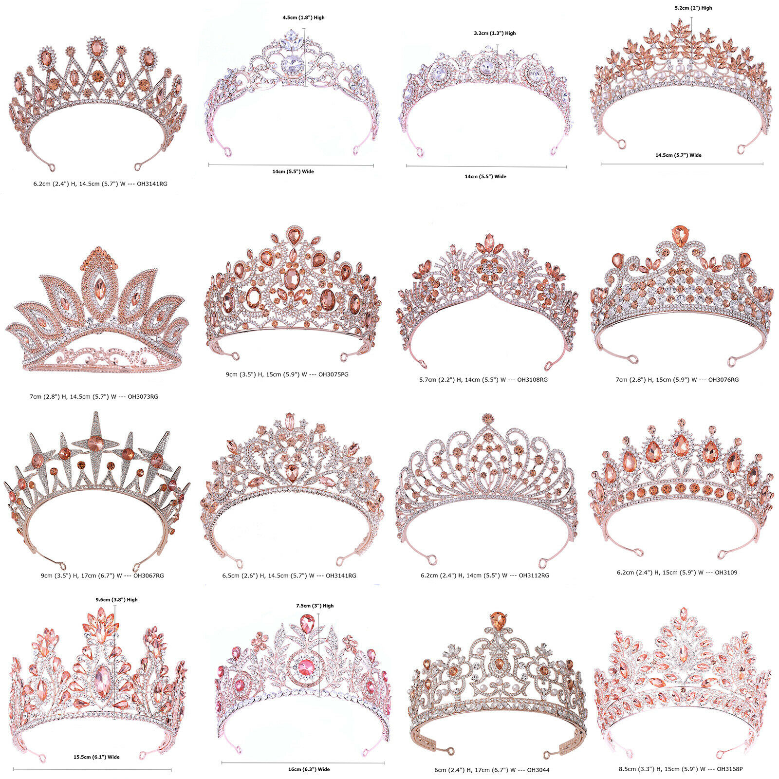 40 Styles Rose Gold Crystal Queen Princess Tiara Crown Wedding Party Pageant