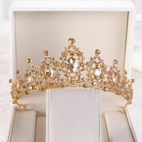 Champagne Gold Queen Tiara Crown Wedding Bridal Party Prom Pageant 8 Colors