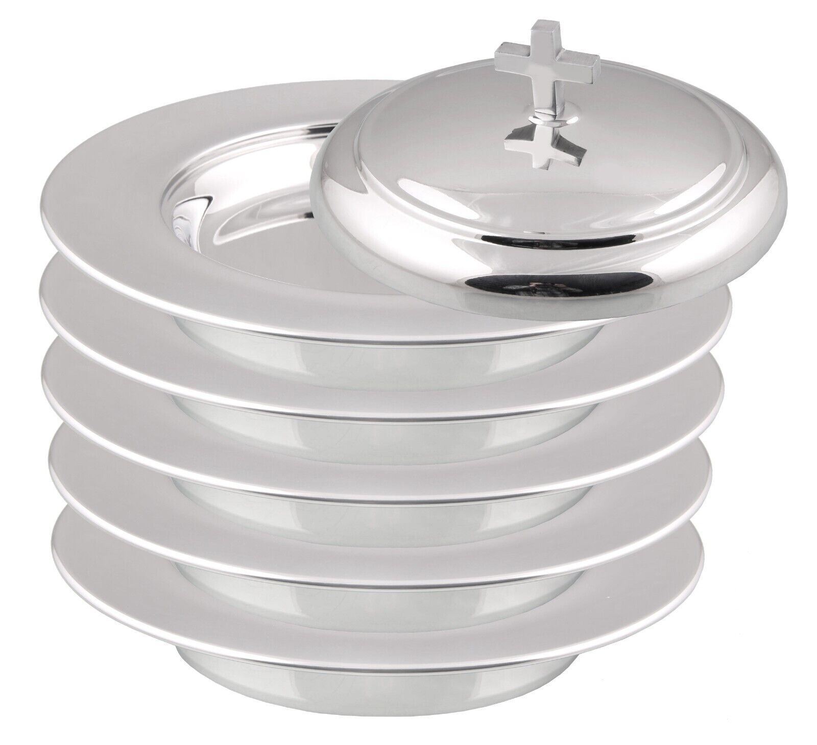 Communion Ware 5 Stacking Bread Plates With A Lid -stainless Steel Mirror Finish