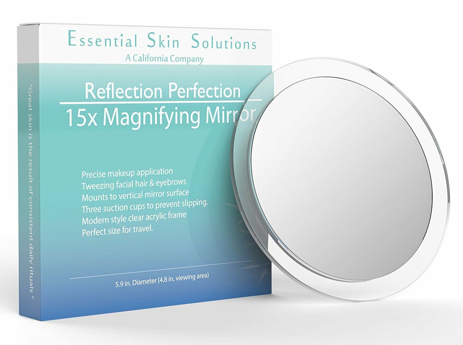 15x Magnifying 6" Mirror With Suction Cups For Makeup, Shaving & Tweezing