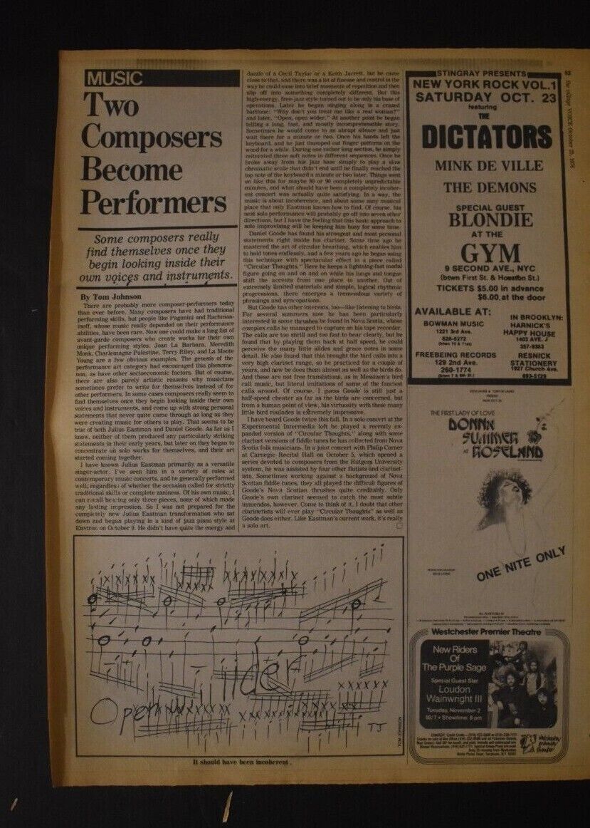 1976 The Dictators  Mink De Ville  The Demons  Blondie Newspaper Nyc Concert Ad