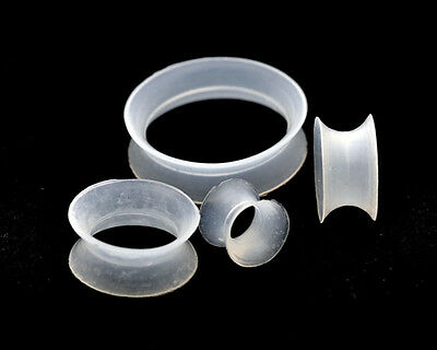 Pair Of Thin Walled Clear Silicone Plugs Gauges Set New Flexible Earskin