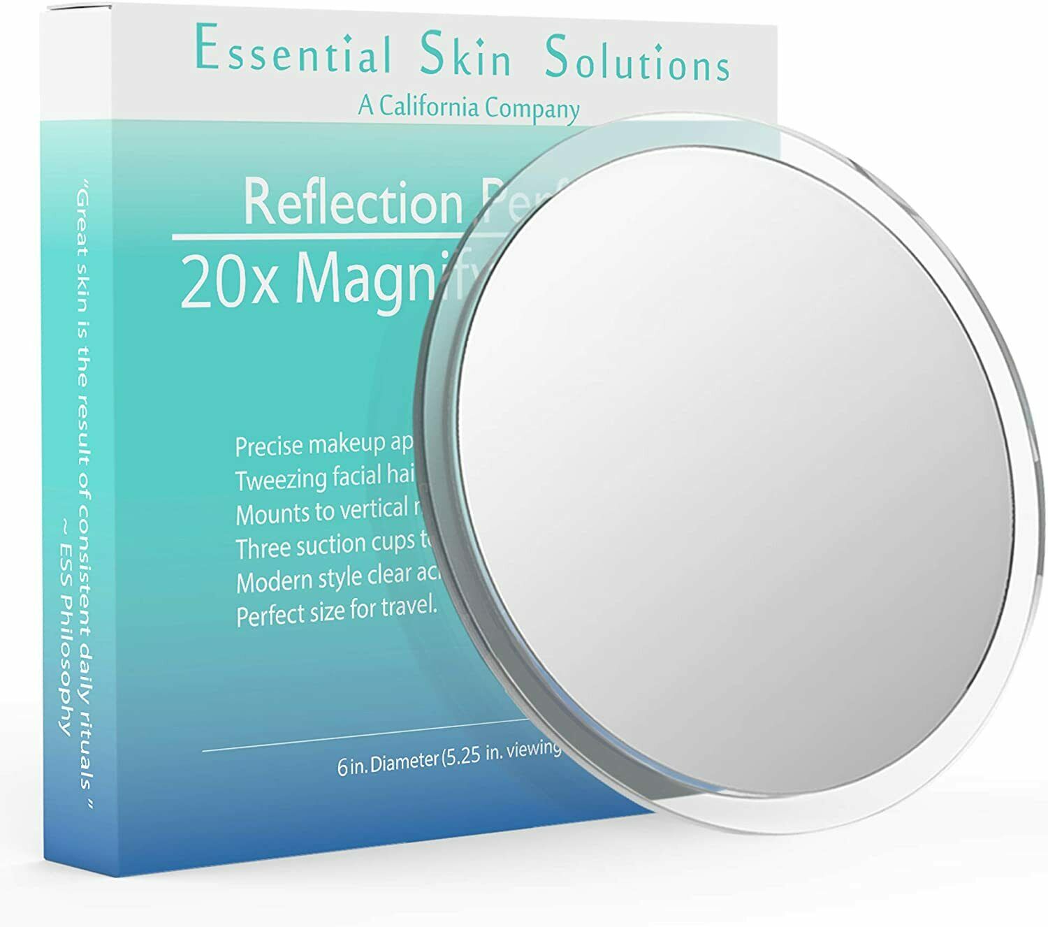 20x Magnifying Suction Cup 6" Mirror - Makeup, Shaving & Tweezing - Ships Free