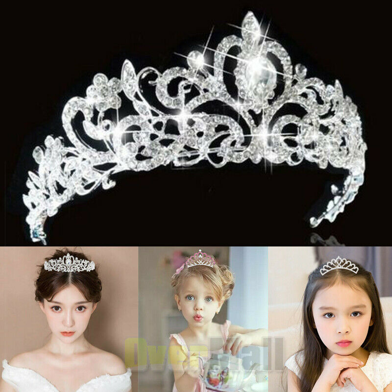 Lady Girl Bridal Princess Shine Crystal Hair Tiara Wedding Crown Veil Headband