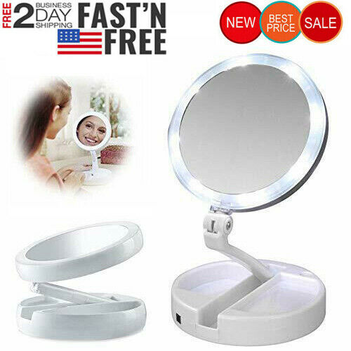 10x Makeup Mirror Led Light Up Double Side Folding Magnifying Tabletop Portable
