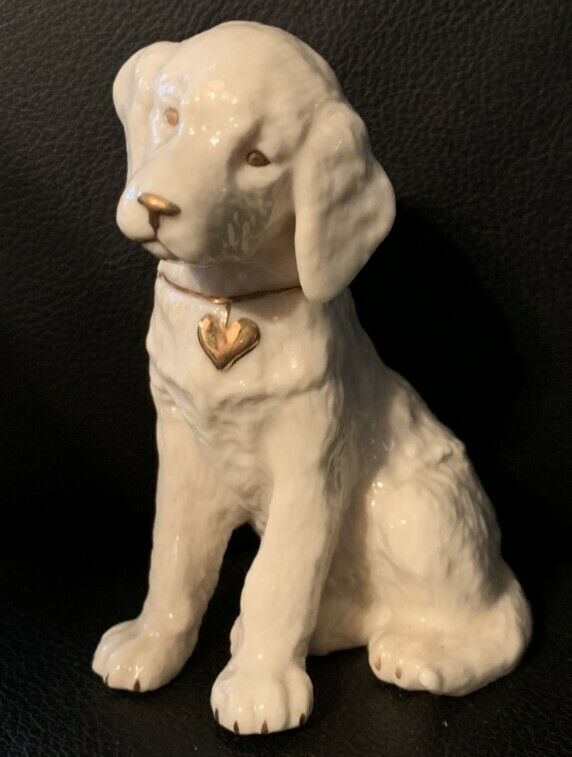 Lenox Labrador Dog Figurine Sitting With Gold Heart Collar