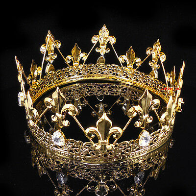 Men's Imperial Medieval Fleur De Lis Gold King Crown 8cm High 18cm Diameter