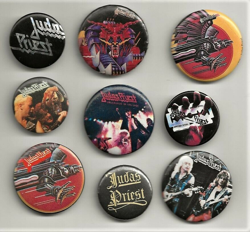 Judas Priest Lot Of 9 True Vintage 1980's Heavy Metal Buttons Pins Badges