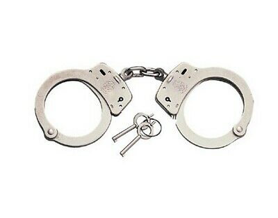 Smith & Wesson 350103 Nickel S&w Model 100 Chain Link Police Handcuffs & Keys