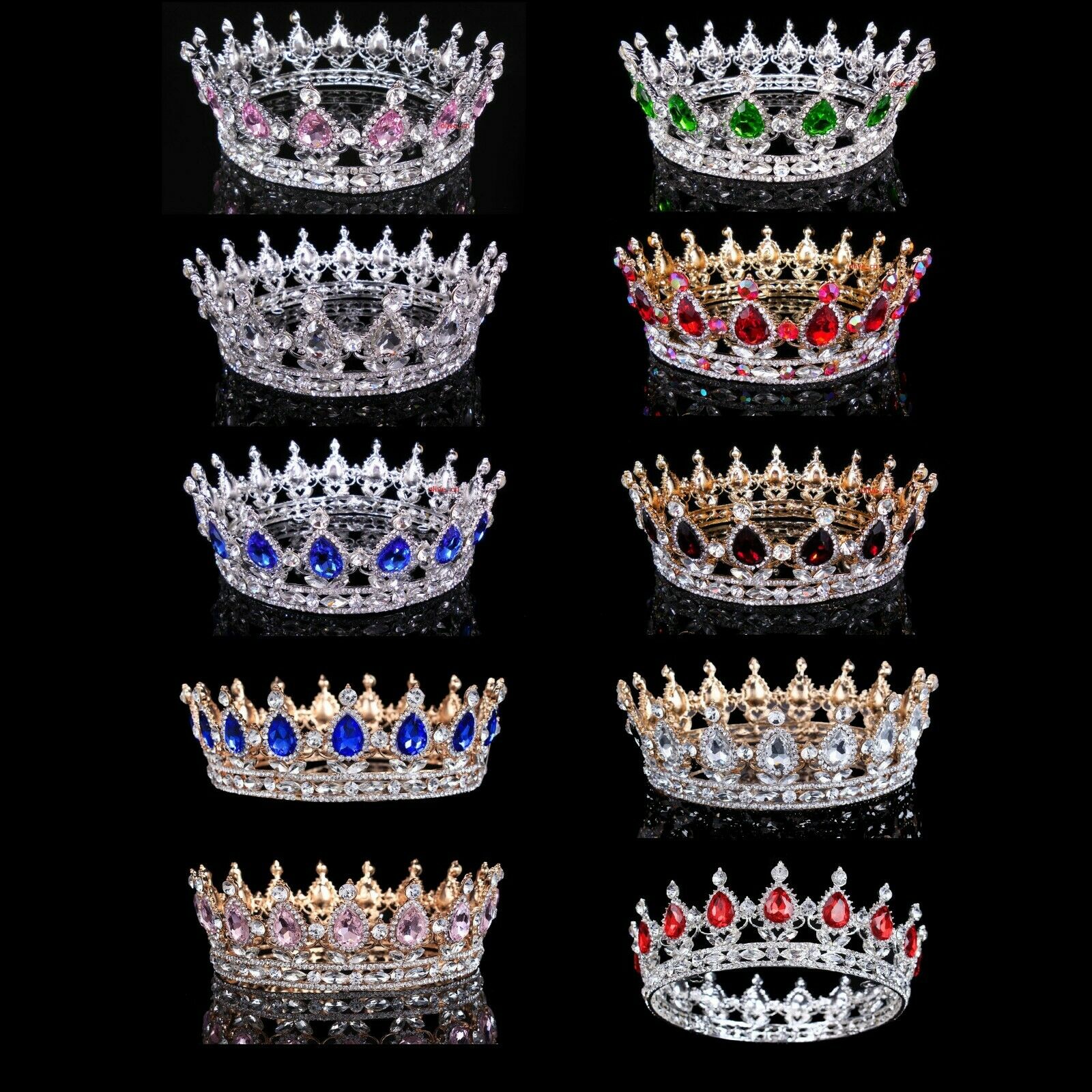 5cm High Princess Queen Round Crown Wedding Tiara 24 Colors 13cm Diameter