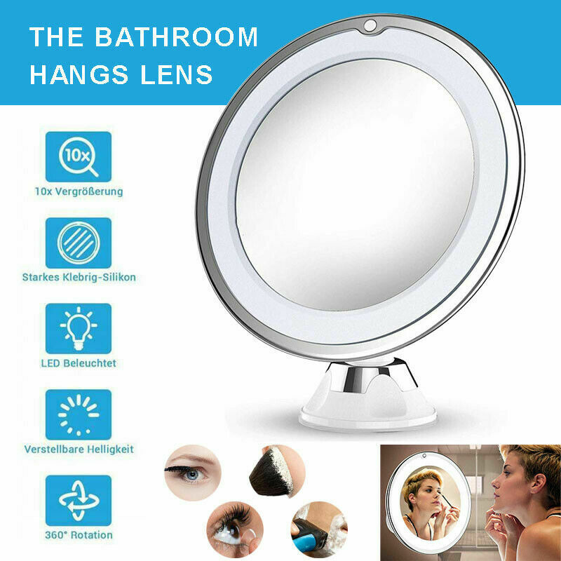 10x Magnifying Lighted Makeup Mirror Daylight Led Vanity Bathroom Travel Compact