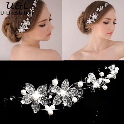 Bridal Hair Accessories Wedding Headpiece Pearl Crystal Flower Vine Tiara W2