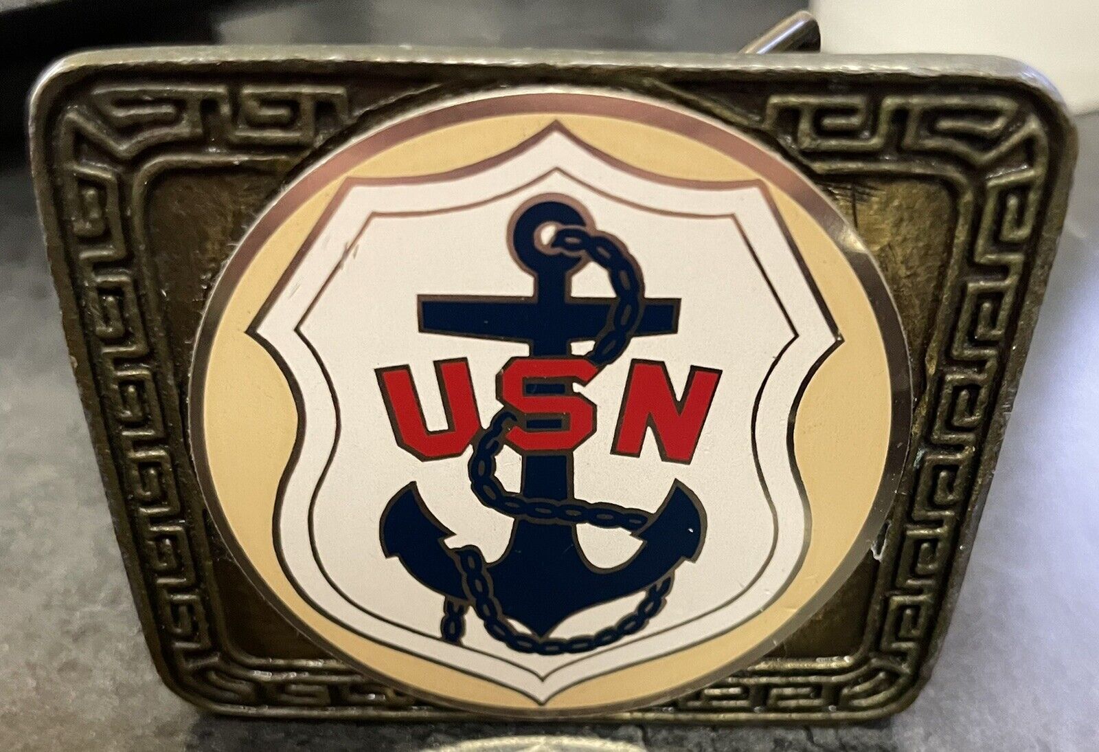Us Navy Belt Buckle Vintage Brass Red White Blue 3 Inches
