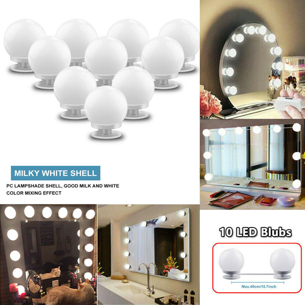 10 Bulbs Hollywood Style Led Vanity Dimmable Mirror Lamp Lights Kit For Makeup