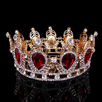 6cm High Ruby Red Sparkling Crystal Gold Queen Crown Wedding Prom Party Pageant
