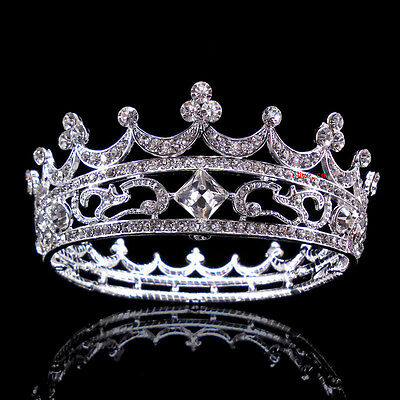 4.5cm High Full Crystal King Wedding Bridal Party Pageant Prom Tiara Round Crown