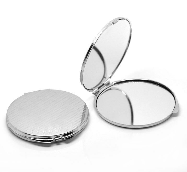 One New Portable Folding Makeup Mirror Round Silver Tone Compact Pocket Purse