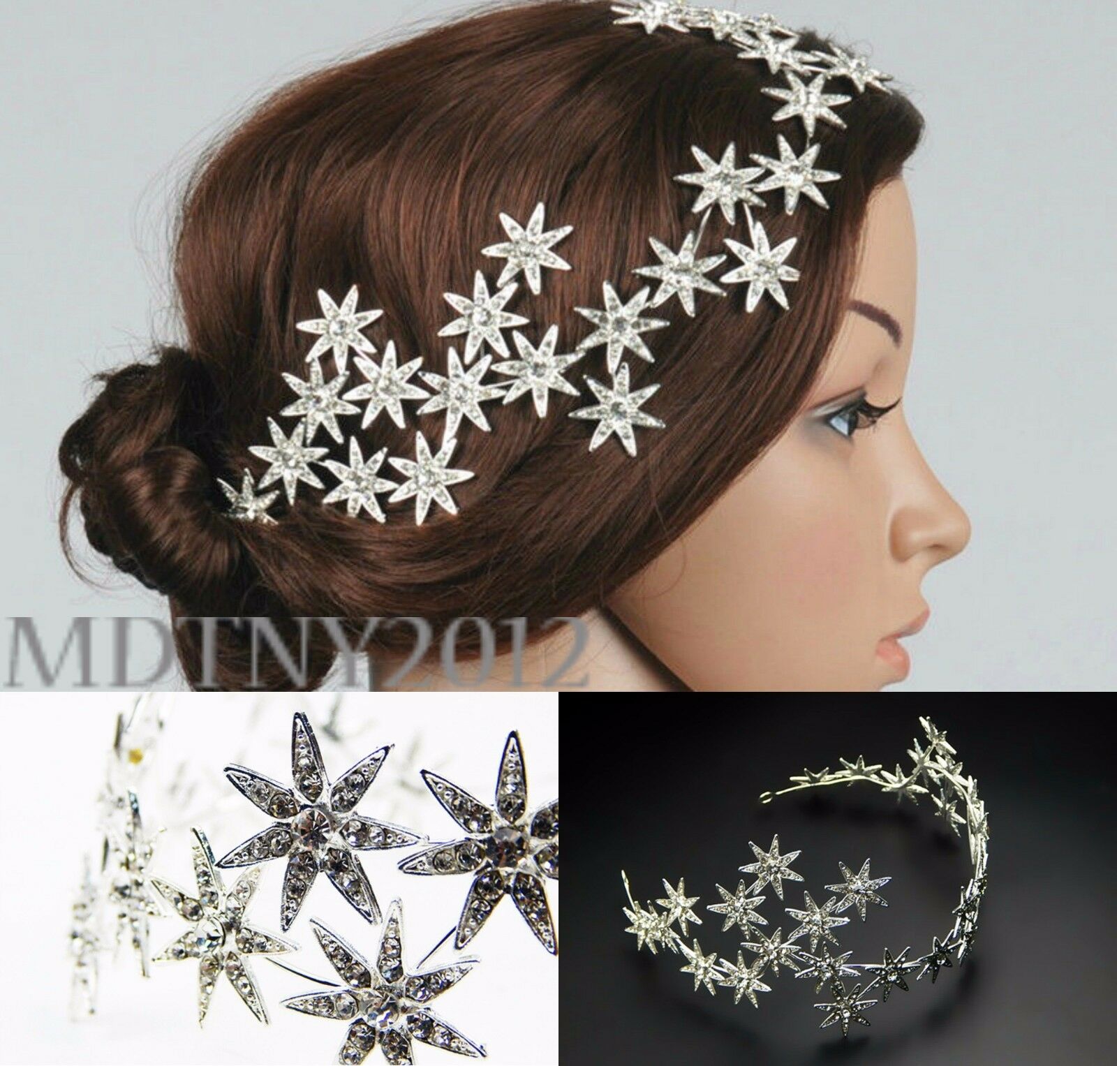New Jewelry Crystal Stars Chain Headband Wedding Prom Crown Tiara Hair Accessory