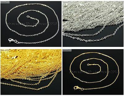 18k Silver / Gold Plated Flat Oval Cable Link Chains Lobster Clasp Necklace 18''