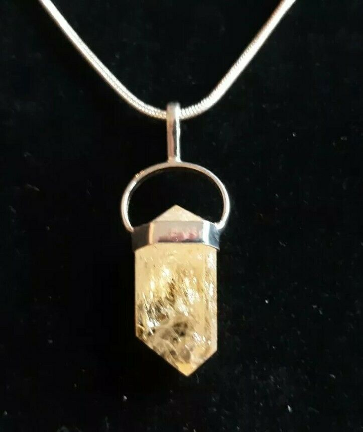 Healing Citrine Crystal Pendant W/ 22 Inch Sterling Silver Chain.