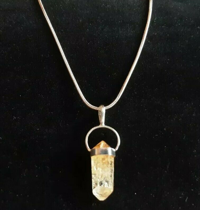 Healing Energy Citrine Crystal Pendant W/ 22 Inch Sterling Silver Chain.