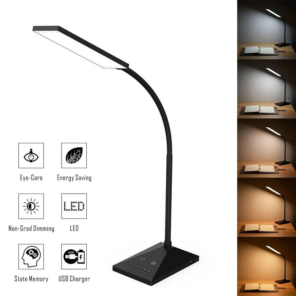 Dimmable Led Desk Lamp Touch With Usb Charging Port 7 Brightness Levels Black Us