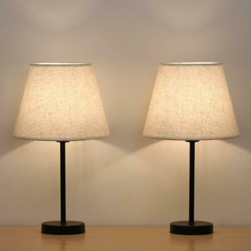 Set Of 2 Modern Table Reading Lamp Desk Light Black Bedside With Fabric Shade
