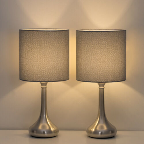 2 Sets/pcs Haitral Table Lamp Modern Desk Bedside Lights Fabric Shade Metal Base