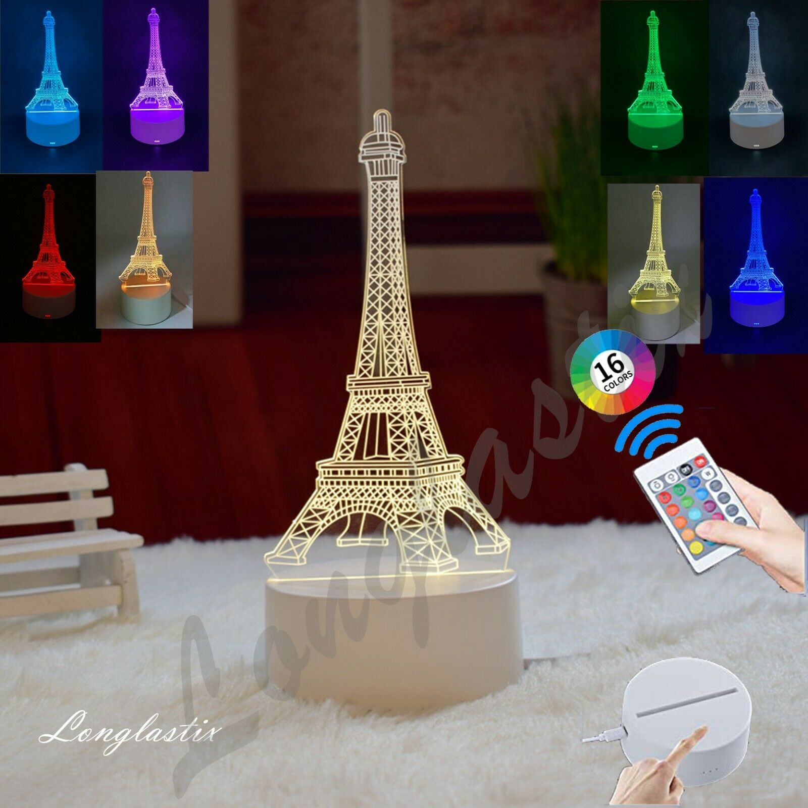 Eiffel Tower 3d Illusion Visual Night Light Led Desk Table Lamp Bedroom Decor.