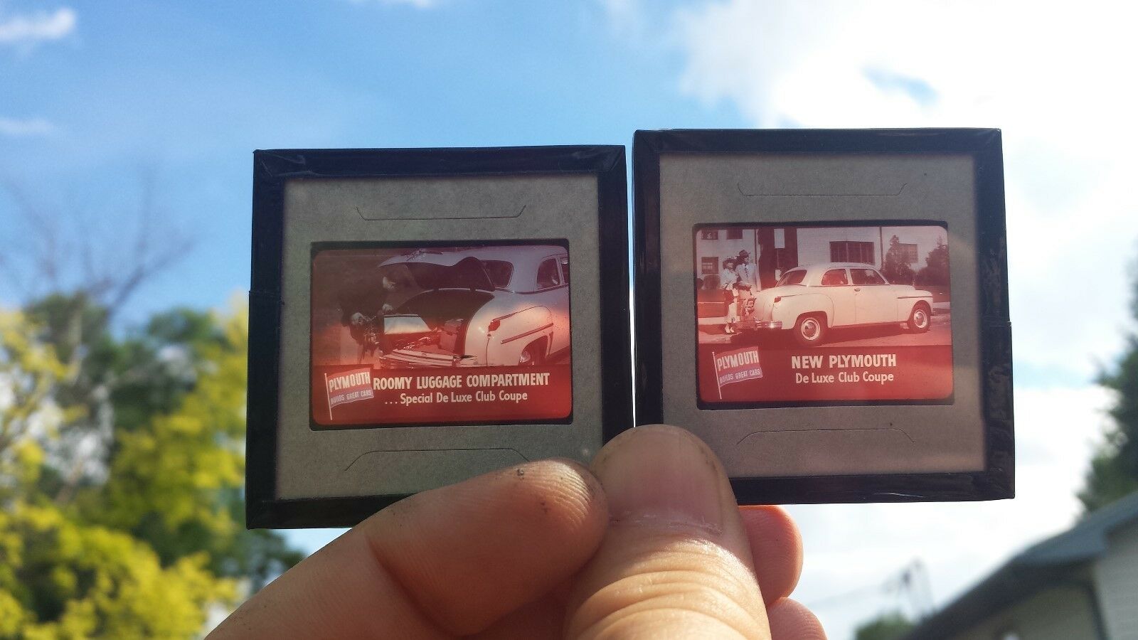 Lot Of 2 1949 Plymouth Special Club Coupe Advertising Glass Slides Pictures